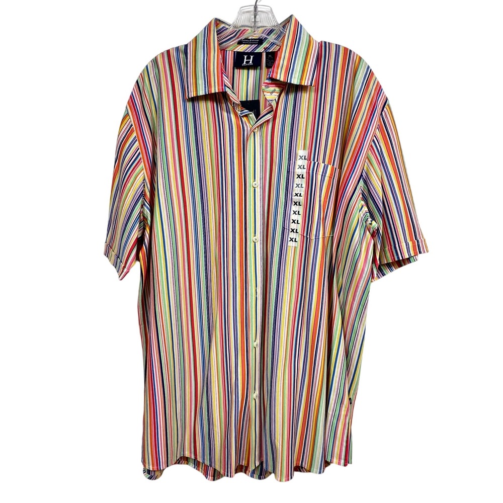 Hilfiger Mens XL Multicolor Striped Mercerized Cotton Short Sleeve Shirt